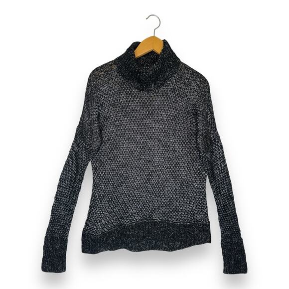 Theory Women's Sutton Athos Black Silver Mock Neck Sweater L Black Silver Wool - Picture 1 of 10